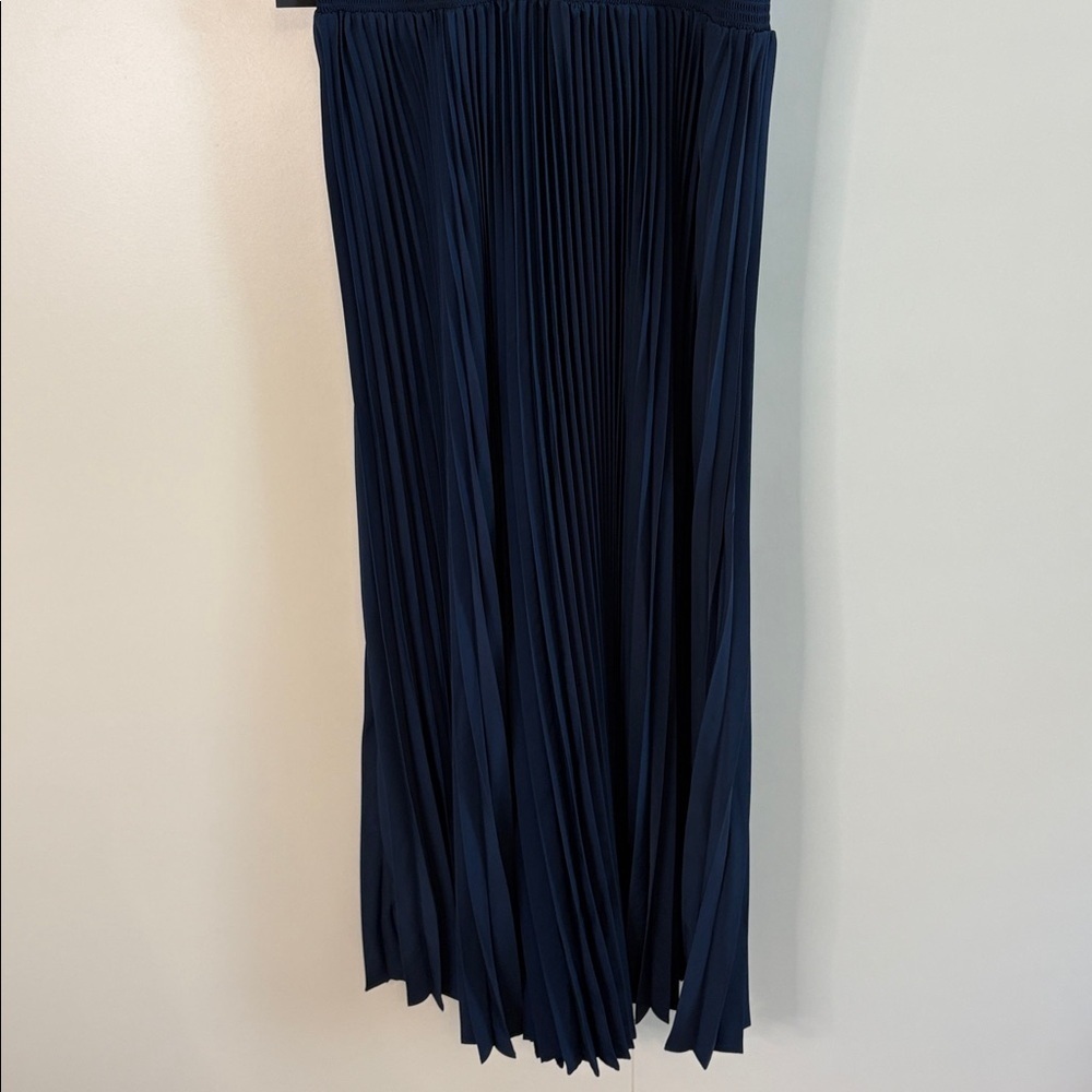 MARINA Deep Blue Knife Pleated Sleeveless Midi Dress - Picture 8 of 12